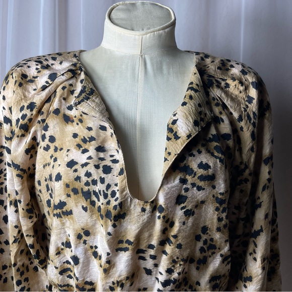 Banana Republic Cropped Top Blouse Leopard Print Balloon Sleeve Sz XS - Picture 10 of 13
